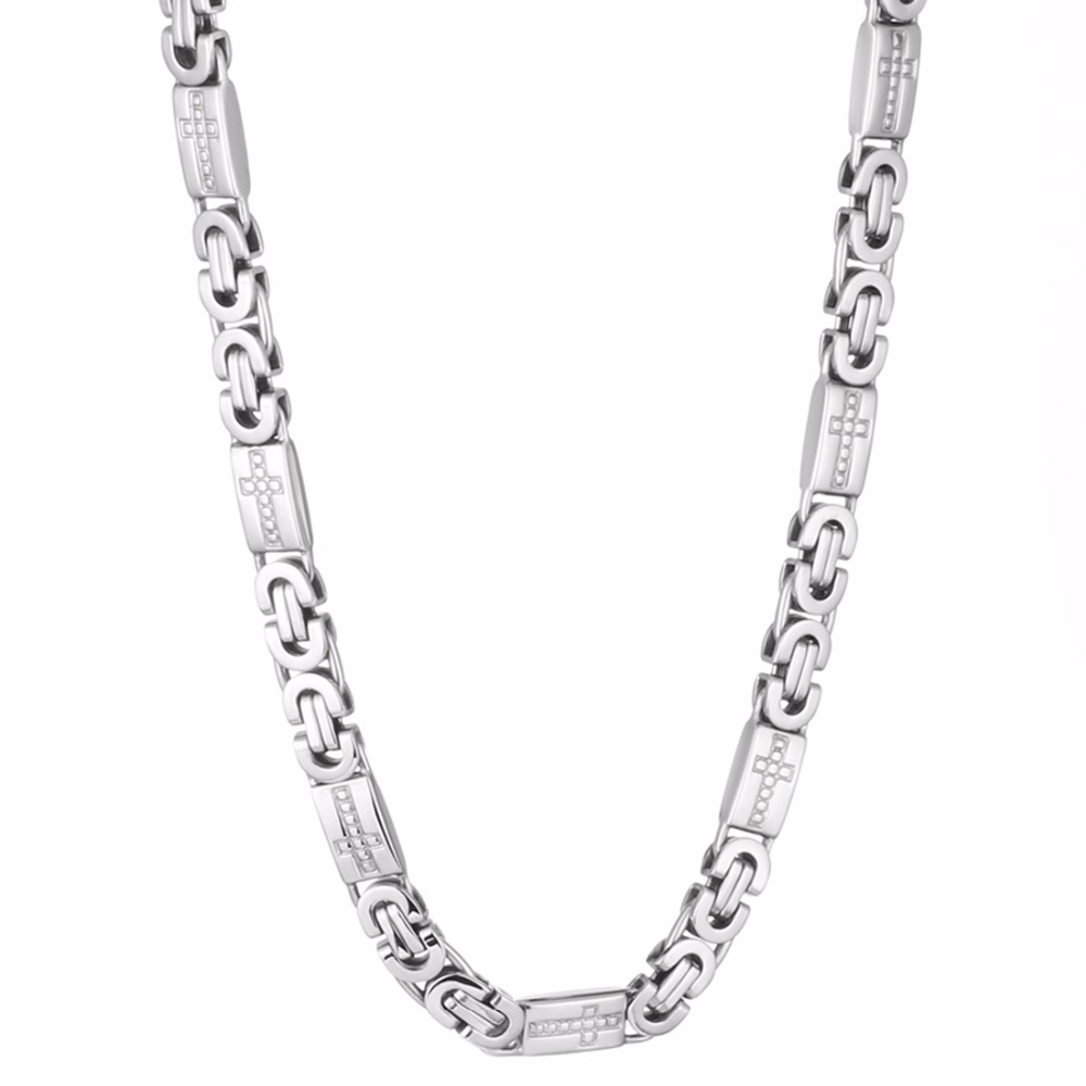 High Quality Stainless Steel Necklace Mens Chain Byzantine Carved Men Jewelry Gold Silver Tone 8mm Width 55cm Length 22inch244P