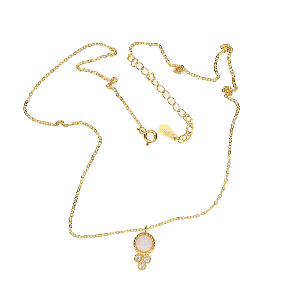 simple delicate cross thin chain 925 sterling silver white fire opal round pendant silver gold women necklace