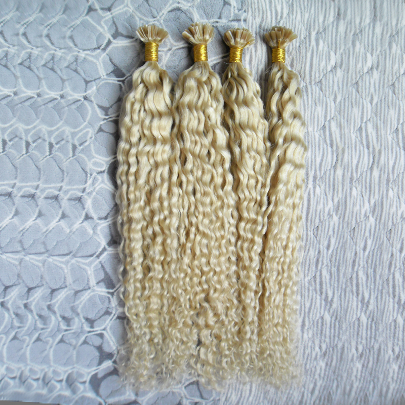 #613 Bleach Blonde keratin hair extension u tip 200s curly keratin bond hair extensions 200g curly fusion hair extensions