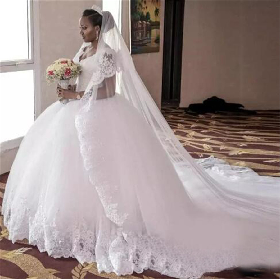 Long V Neck Applique Beaded Chapel Train Bridal dress Modest New Arrivals Tulle And Lace Ball Gown Wedding Dresses Plus Size от DHgate WW