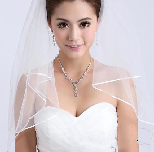 Two-Layer Wedding Veils Real Garden Veils Shoulder-Length With Comb High Quality White Veils for Wedding free shipping HT50