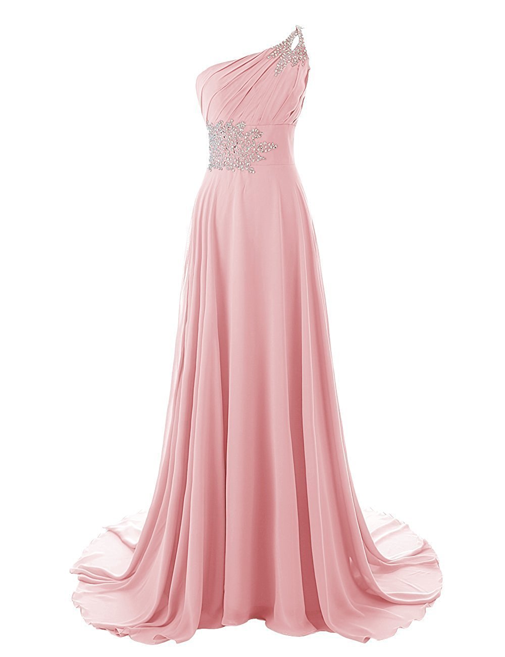 One Shoulder Gradient Chiffon Prom Dresses Sparkle Beaded Sequined Floor-Length Long Ombre Formal Evening Bridesmaid Party Gown Special Occasion Dress