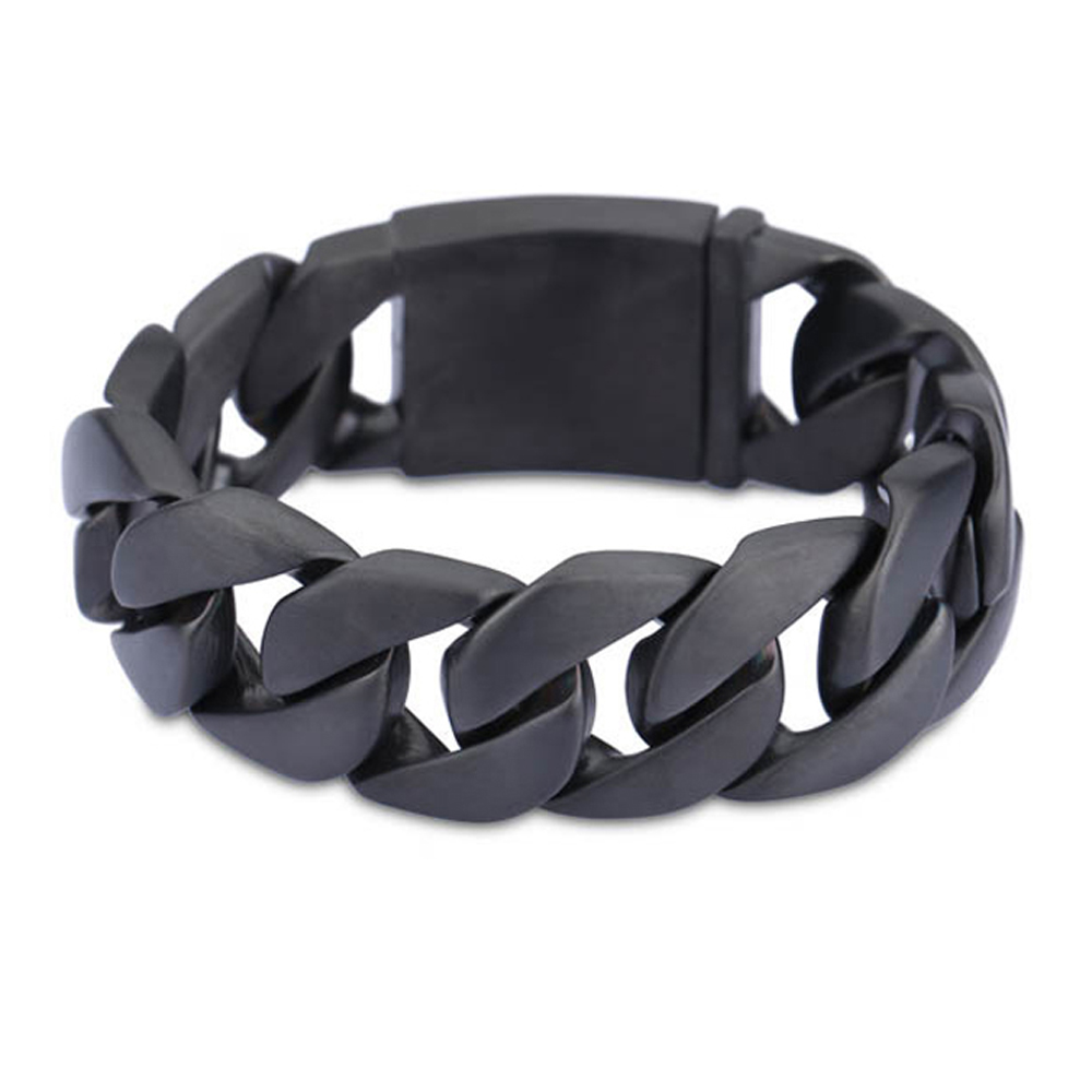 24mm width Heavy Punk Men Curb Cuban Link 316L Stainless Steel Matte Black Bracelet Never Fade Bling Titanium steel Bike Biker Chain bangle Jewlery