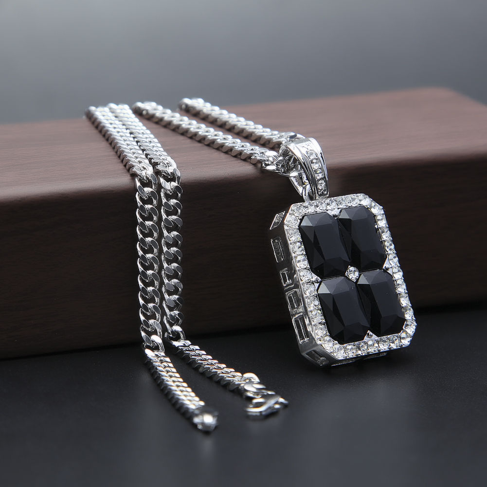 New Blue Red Black Ruby CZ Crystal Pendant Necklace Hip Hop Necklace Gold Plated Cuban Chain Silver Gold Men's Jewelry
