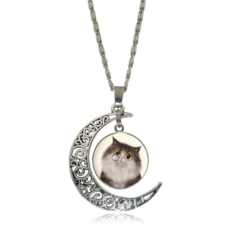 Best gift Breaking cartoon cat moonlight gemstone necklace WFN539 (with chain) mix order 20 pieces a lot