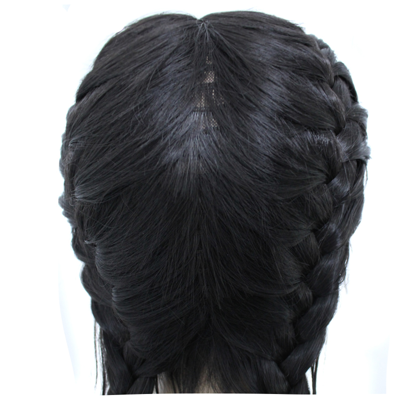 High Temperature Fiber Brazilian Wigs Middle Part Long Straight Black Synthetic Braided Lace Front Wig with Baby Hair