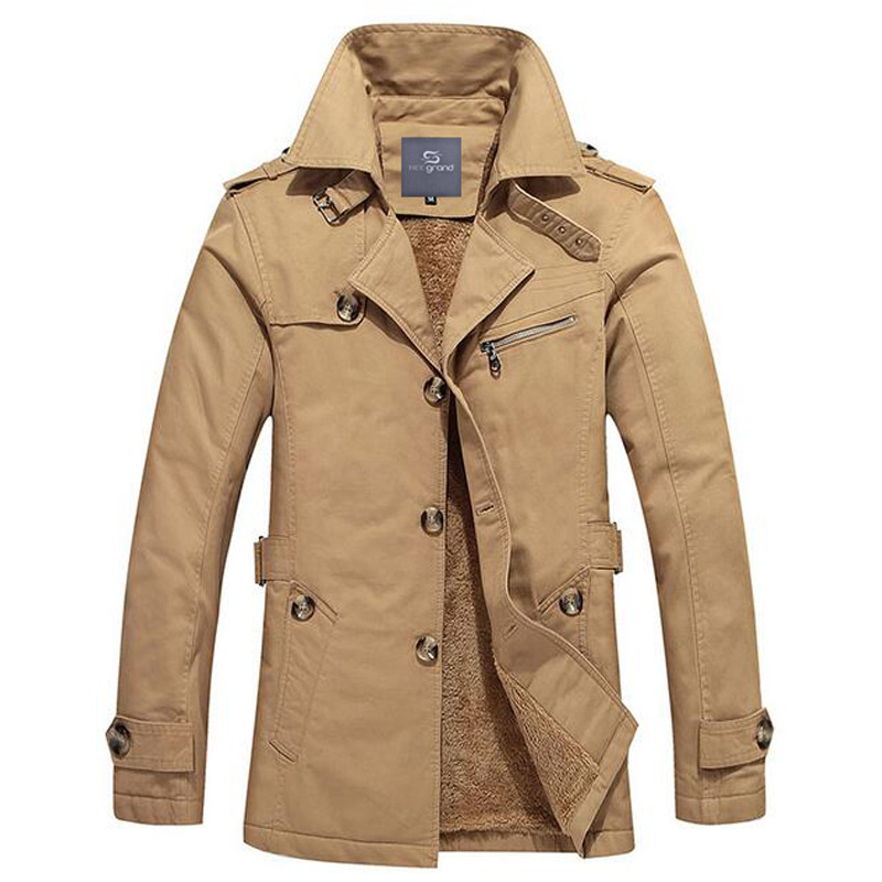 Wholesale- HEE GRand Men Thick Blends Fashion Style Stand Collar Single Breasted Windproof Warm Winter Coat Plus Size M-5XL MWF310