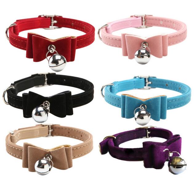 Safety Elastic Pet Cat Collar Velvet Bow Tie Kitten Dog Collars Neck Chain With Bells Pets Supplies G483
