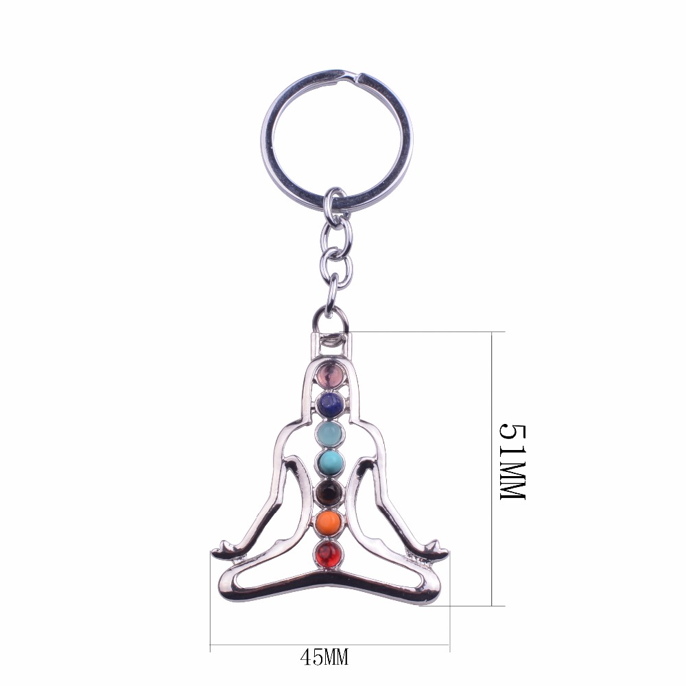 12pc/set 7 Chakra Yoga Stone Keychain Multicolor Natural Stone Beads Healing Crystal Key chain For Women Reiki Spiritual sleutelhanger
