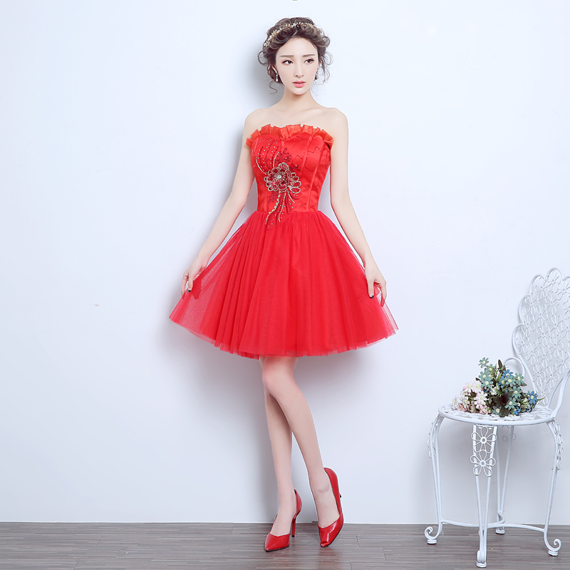 2017 New Princess Evening Dresses Elegant Girls Women Bride Gown Fashion Red Short Ball Prom Party Homecoming Graduation Formal Dress