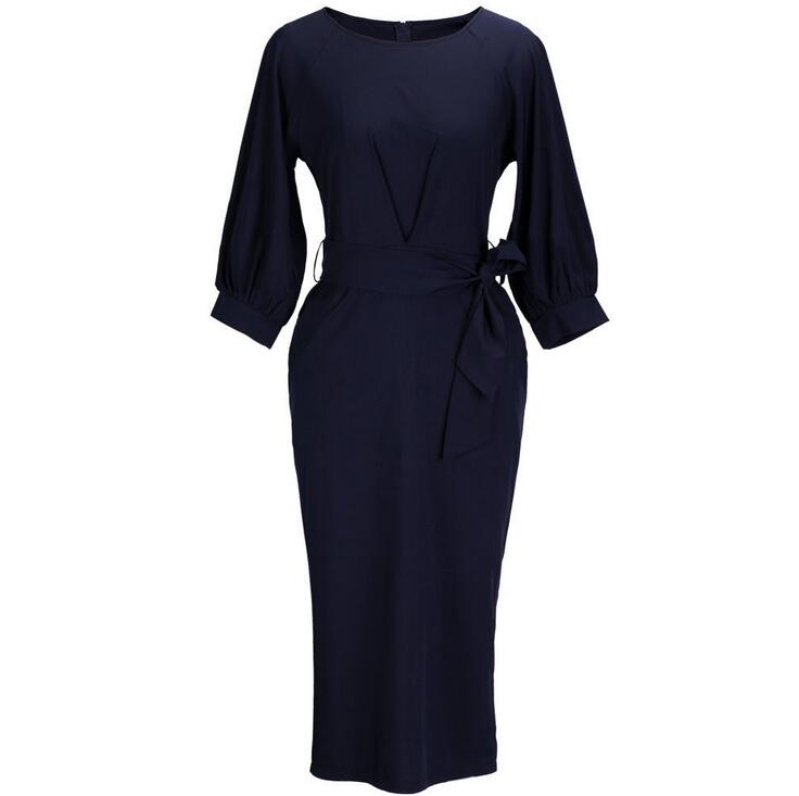 arrival Fashion elegant temperament Work Dresses waist chiffon pencil dress seven points lantern sleeves skirt LX017