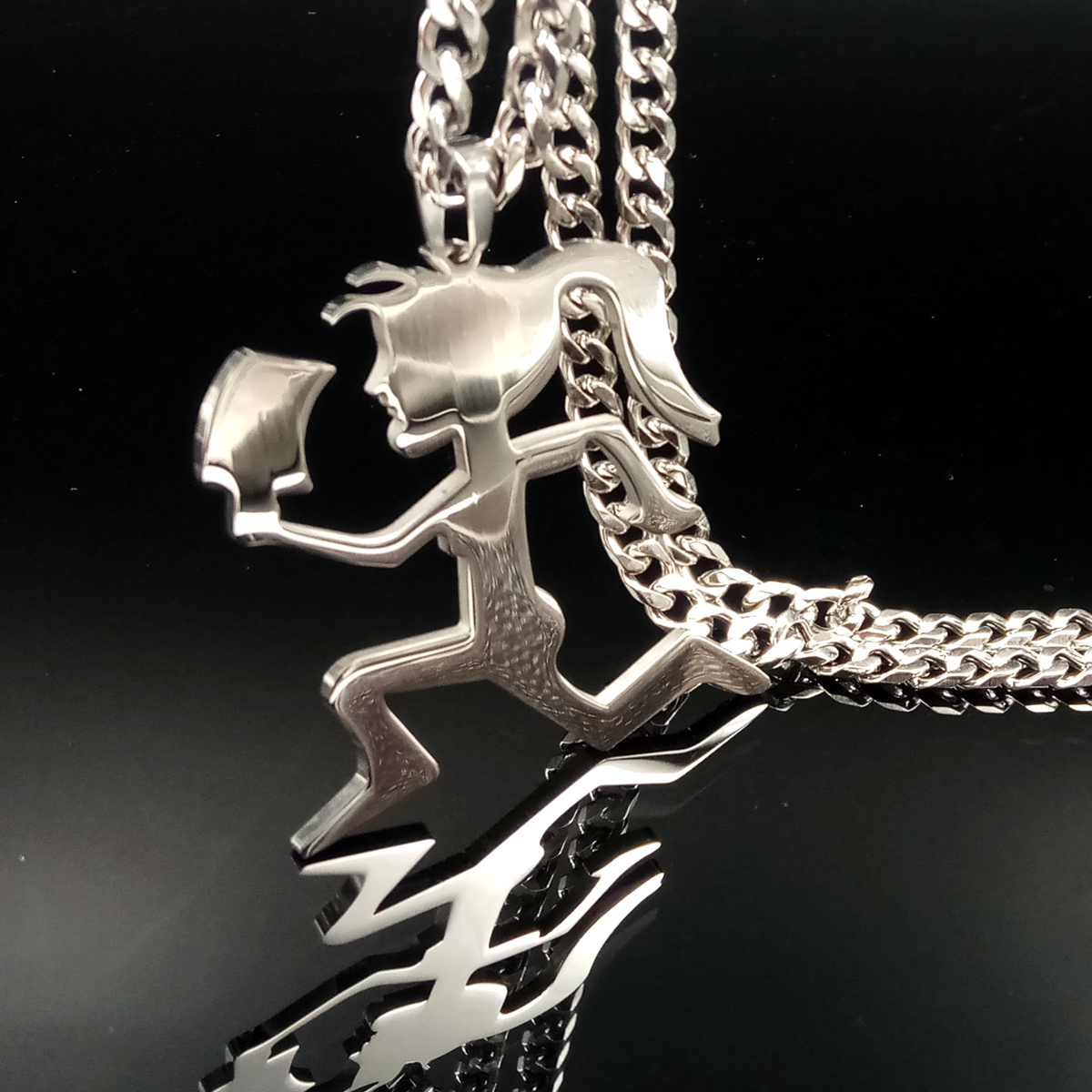 Free ship High Polished silver ICP Jewelry Silver Stainless Steel Hatchet Women Juggalette Pendant with 5mm 24inches Cuban Chain Necklace