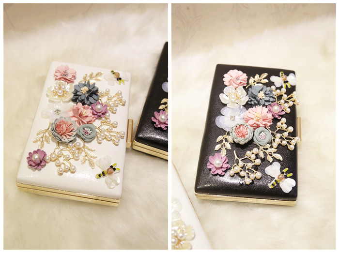 Fashion Pearls Bridal Hand Bags With Flowers Dragonfly Clutches For Wedding Jewelry Prom Evening Party Bag 20CM*15CM