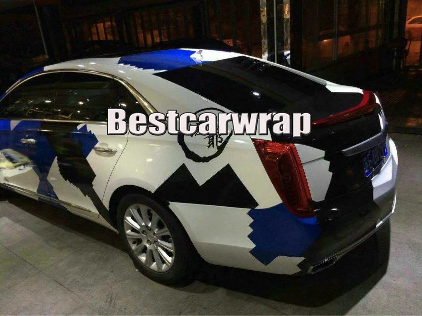 Large Blue white Pixel Camo Vinyl Car Wrap With air bubble Free Ubran Camouflage Graphics Car Sticker Film size 1.52x10m/20m/30m