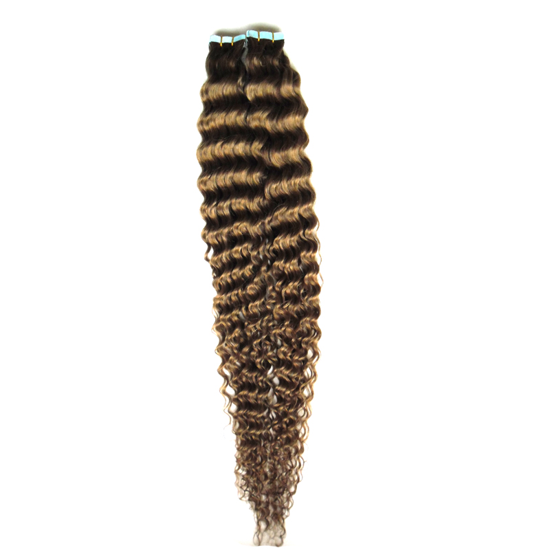 #4 Dark Brown Deep Curly Brazilian Virgin Hair Skin Weft Hair Extensions 40 pieces 6A 100g tape in human hair extensions