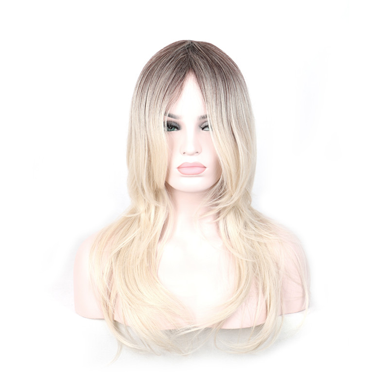 WoodFestival blonde dark roots wig long straight ombre heat resistant wigs women synthetic hair 60cm