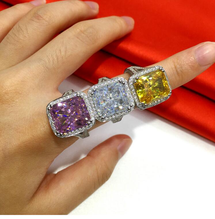 Stunning 2017 Top Sell Jewelry Princess Cut 14KT White Gold Filled 10CT Topaz Gemstones 192pcs CZ Dia Wedding Women Band Ring Set