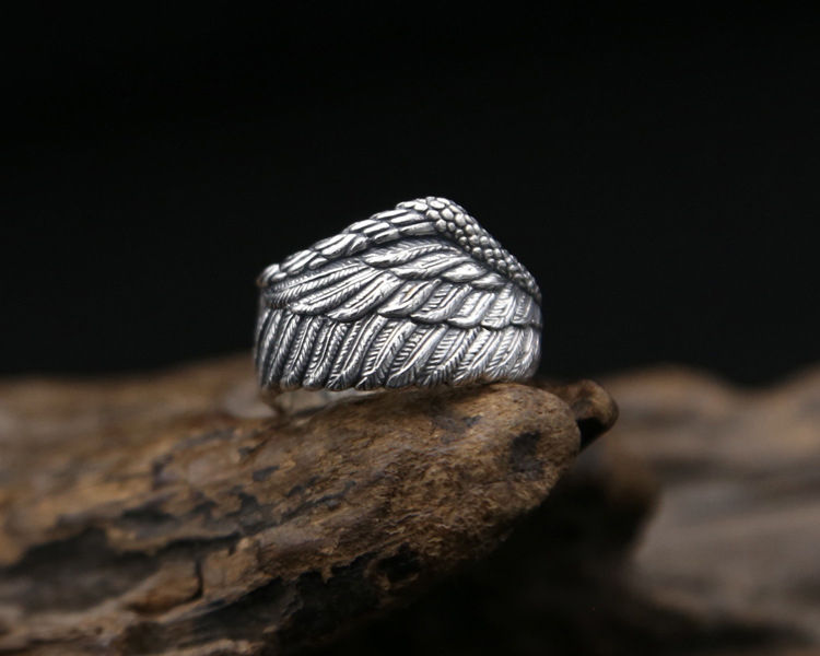 925 sterling silver fashion jewelry vintage style band ring eagle wing design open end adjustable for men and women wholesale free shipping