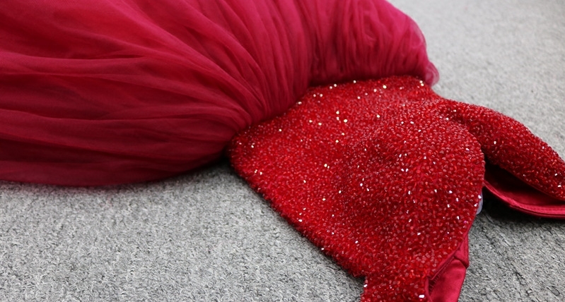 Sparkling Quinceanera Dresses Ball Gown Dark Red Evening Dress Lace-up Back Pleats Tulle Sweep Train quinceanera dresses