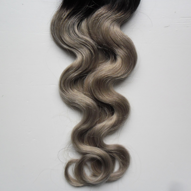 Silver ombre Body wave micro loop hair extensions 1g 100s T1b/Gray rey ombre human hair mikro ring extensions