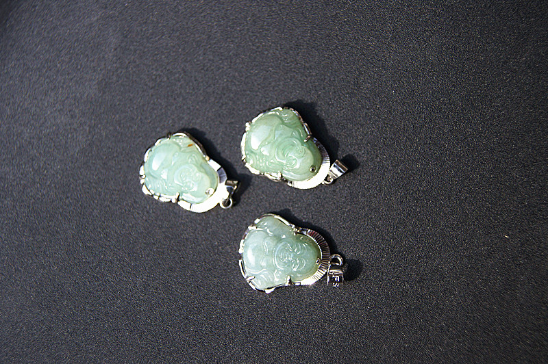 Handmade 925 silver inlaid jade Buddha pendant, green jade necklace pendant, best gift.