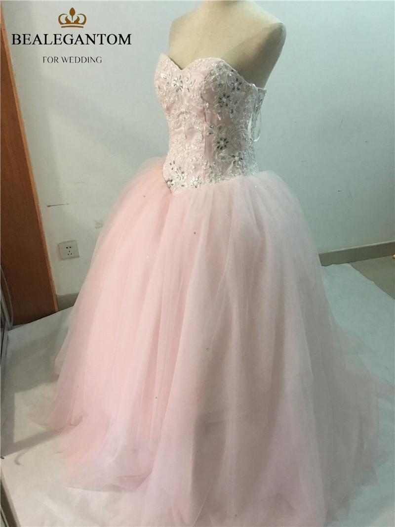 2017 Sexy Pink Sweetheart Crystal Ball Gown Quinceanera Dresses with Appliques Tulle Plus Size Sweet 16 Dresses Vestido Debutante Gowns BQ36