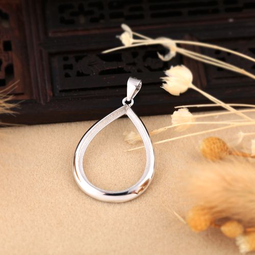 925 Sterling Silver 18x24mm Pear Cabochon Semi Mount Pendant for Women Trendy Fine Jewelry Wholesale