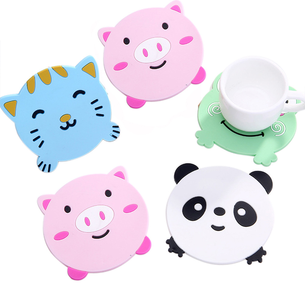 Wholesale- 1PC Animal Pattern Drinks Holder Mat Tableware Placemat Heat Resistant Pig/kitty/panda/ Frog Design Sale Mats & Pads