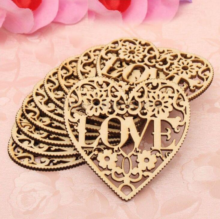 DIY accessories Wood perforated Love by heart The original wood coloured drawing or pattern free shipping WT063