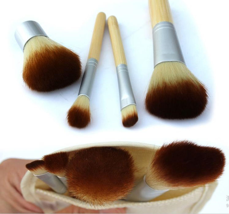 Bamboo Makeup Brushes Set 4pcs/set Professional Cream Powder Make Up Brush maquiagem Kits with Bag F20171063