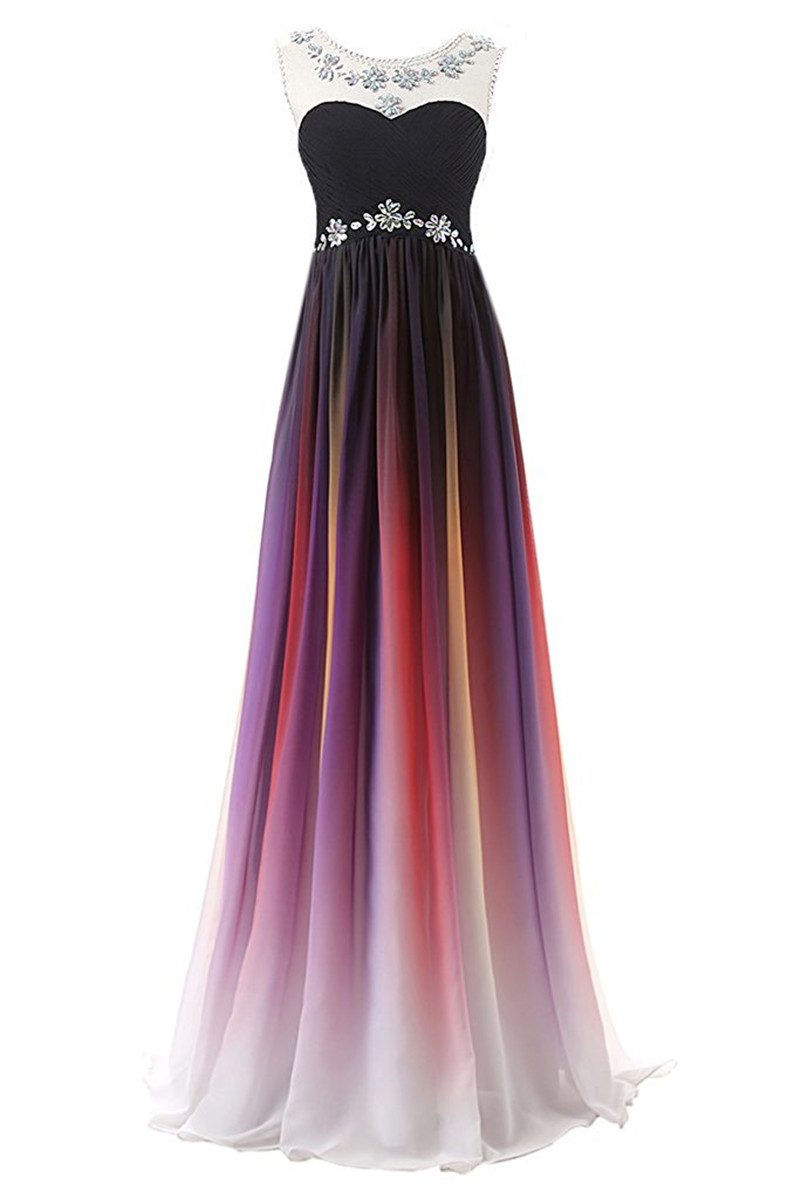 2017 Sexy Backless Crystal A-Line Prom Dresses With Beading Chiffon Floor-Length Plus Size Evening Formal Party Gown BP12