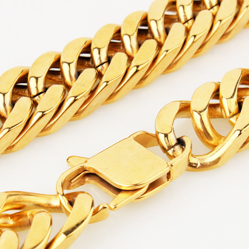 Men Franco Miami Cuban Link Chains Necklace High Polished Titanium Steel Jewelry Gold Silver 60cm17cm