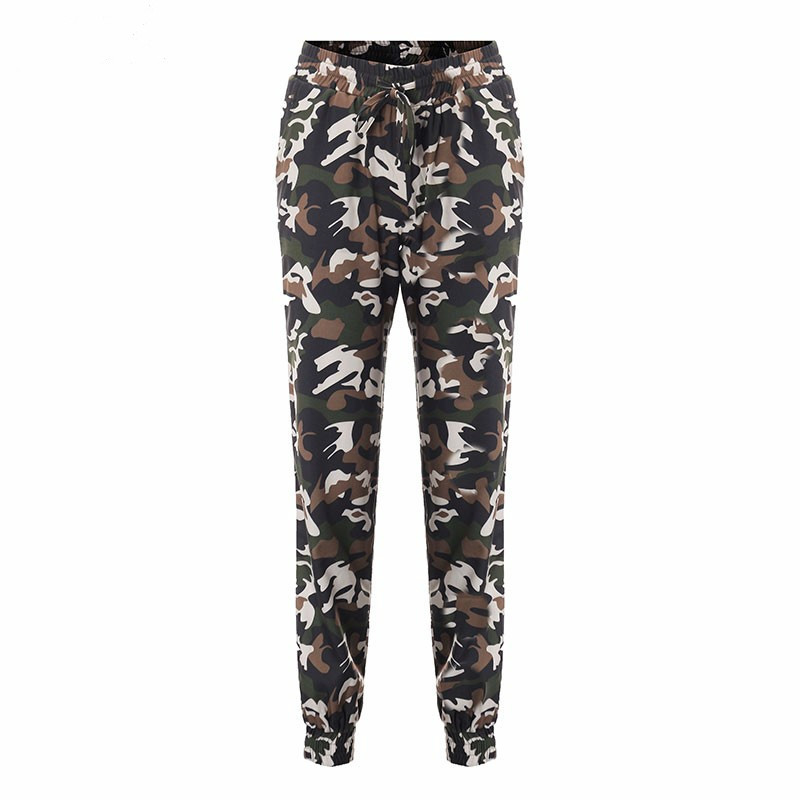 Camouflage Printed Plus Size S-3Xl Autumn Army Cargo Women Trousers Elastic Waist Pants