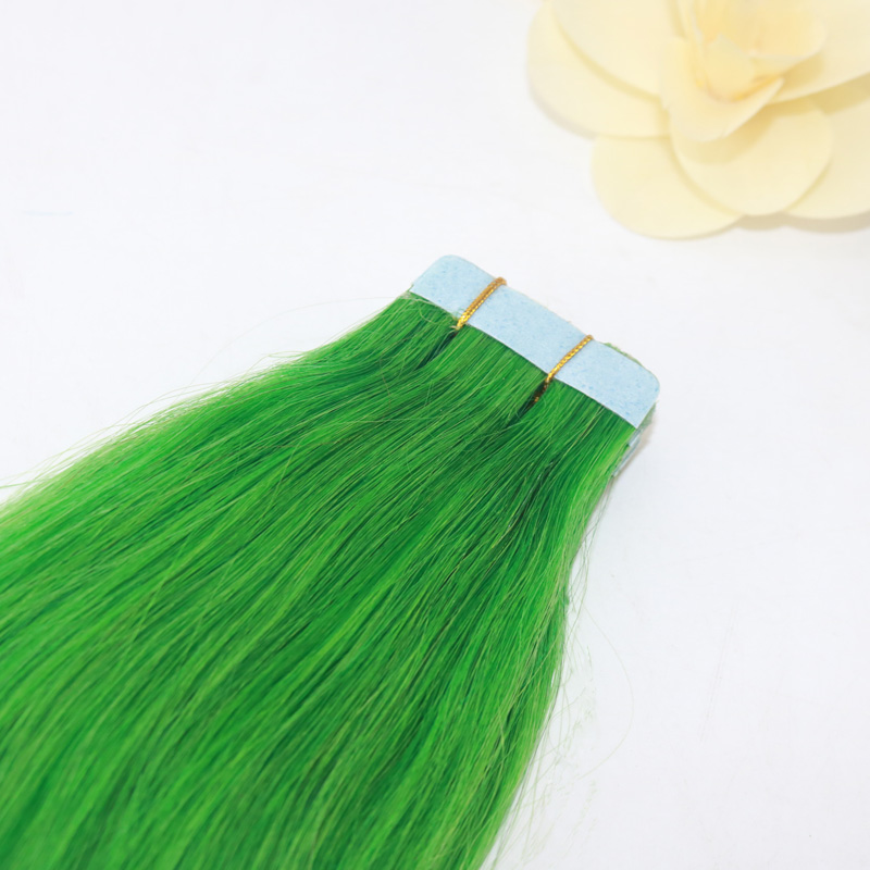Jade Green Remy Straight Tape in Hair Extensions 20Pcs/Set Seamless PU Tape in Skin Weft Cheap Human Hair