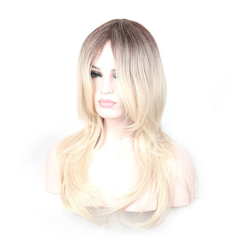 WoodFestival blonde dark roots wig long straight ombre heat resistant wigs women synthetic hair 60cm