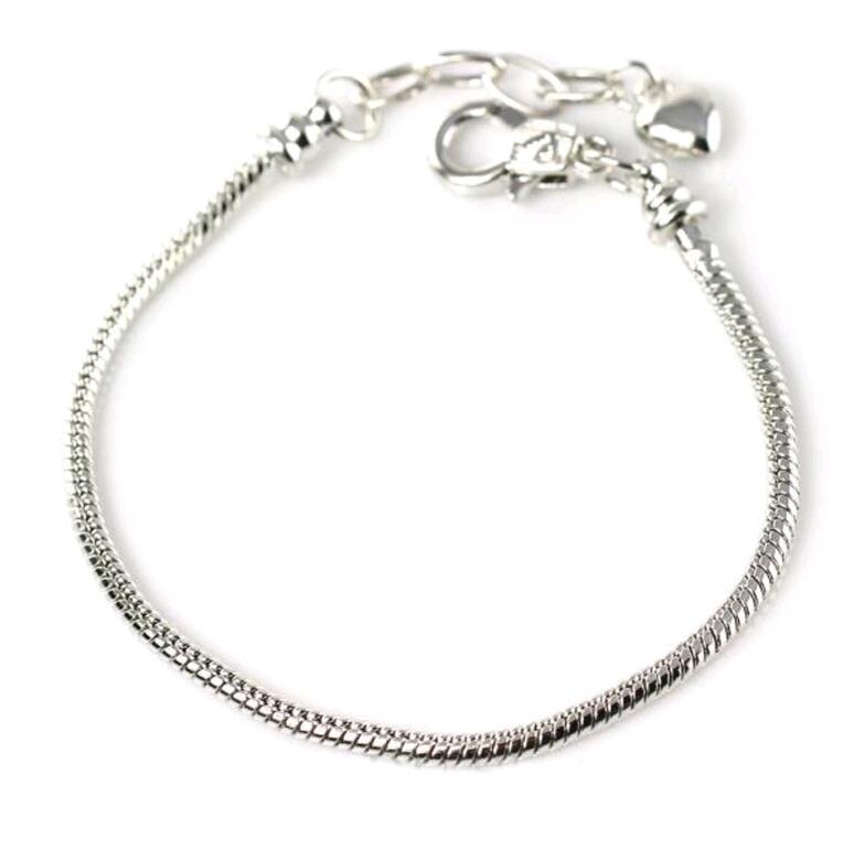 European Style Silver Plate Snake Chain Wristband - Extensible Lobster Closure Fit Beaded Accessories Bulk