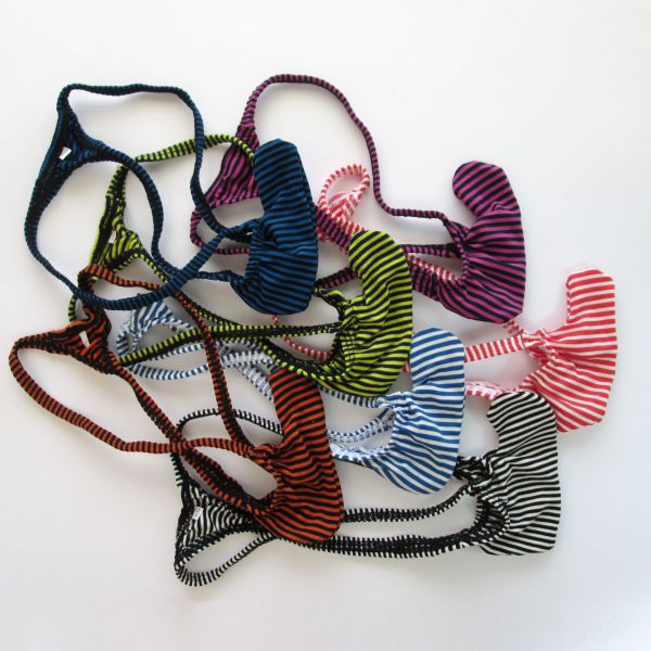 Mens Rocket Thong Bulge Low Rise string cotton poly spandex g495C narrow stripes poly cotton stripes