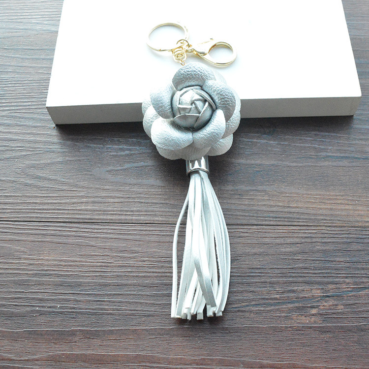 Good A++ PU tassel key chain camellia bag pendant car key ring phone shell decoration KR307 Keychains mix order 20 pieces a lot