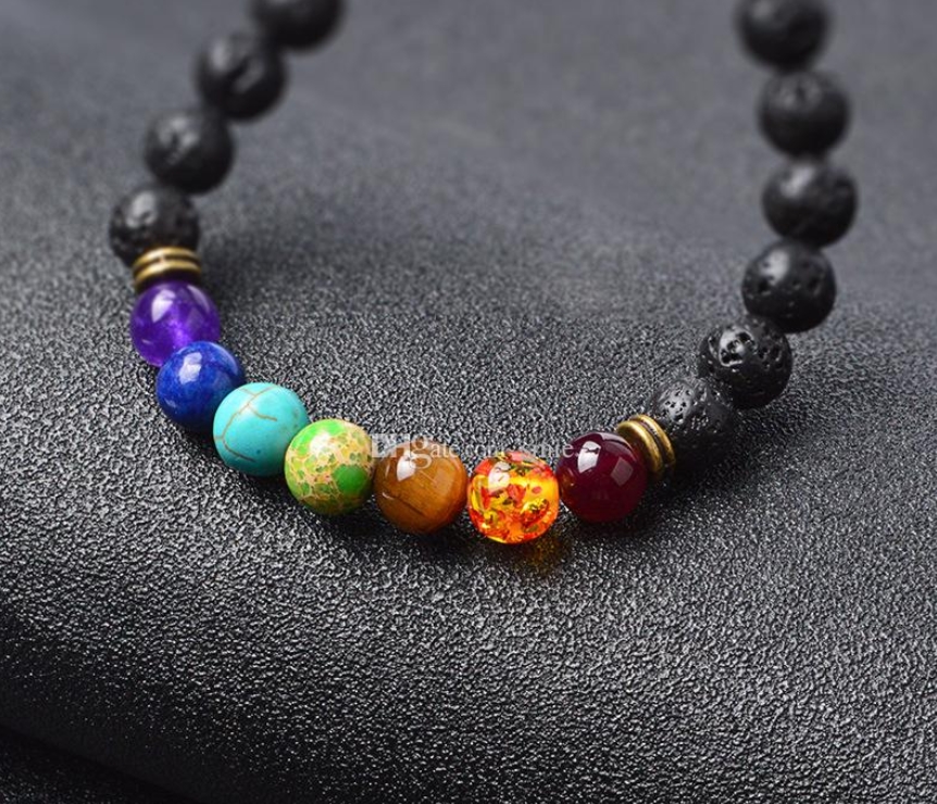 New Natural Black Lava Stone Bracelets 7 Reiki Chakra Healing Balance Beads Bracelet for Men Women Stretch Yoga Jewelry