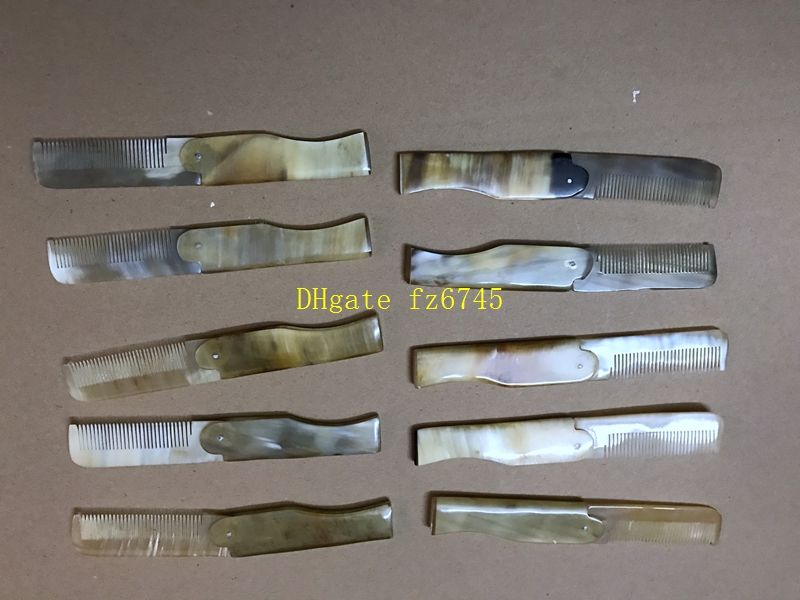 50pcs/lot Fast shipping Foldable Horn comb Portable Folding Comb Anti-Static Hairbrush Handmade Natural Ox Horn Combs