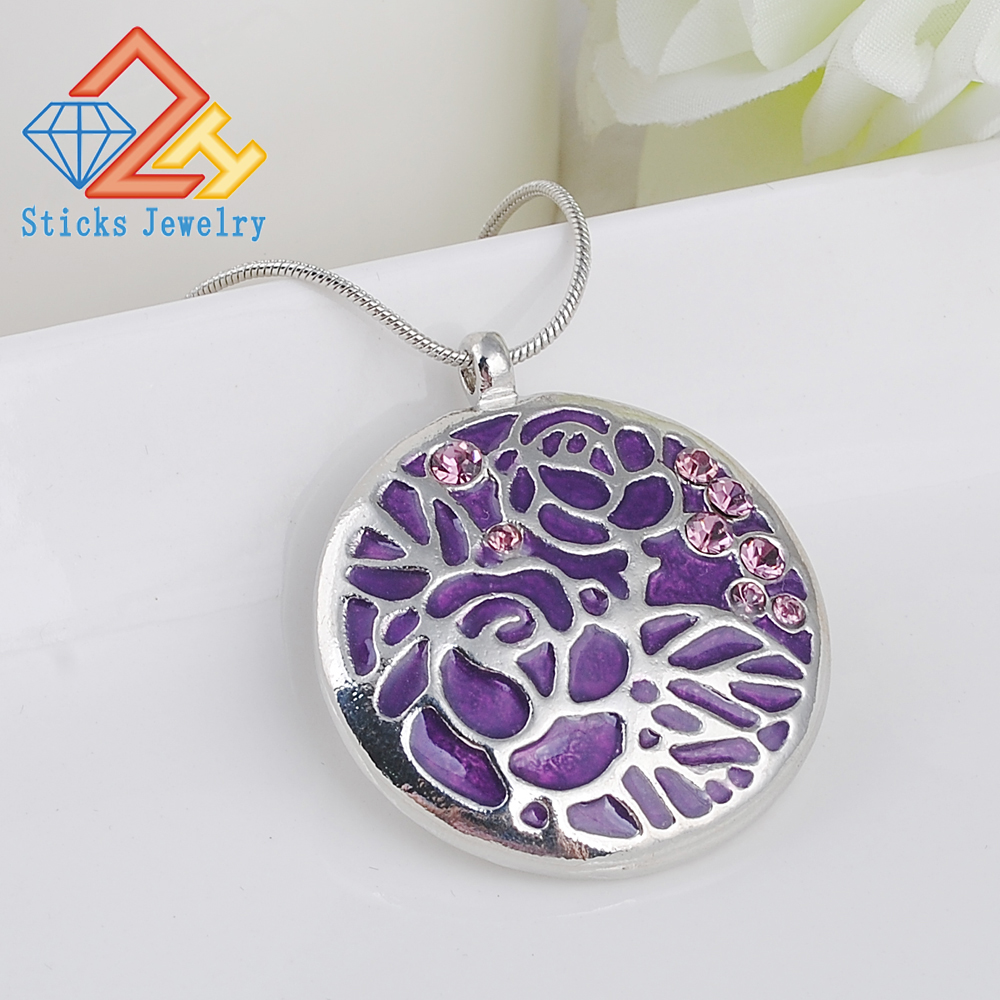 Charm Rhinestone Zinc Alloy Enamel Flower Trendy Necklace Pendant