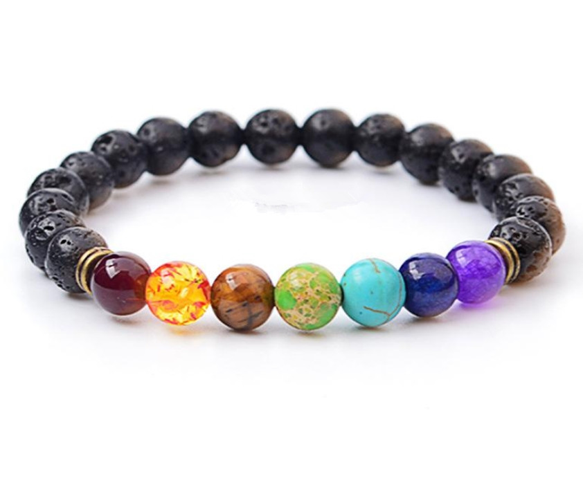 New Natural Black Lava Stone Bracelets 7 Reiki Chakra Healing Balance Beads Bracelet for Men Women Stretch Yoga Jewelry