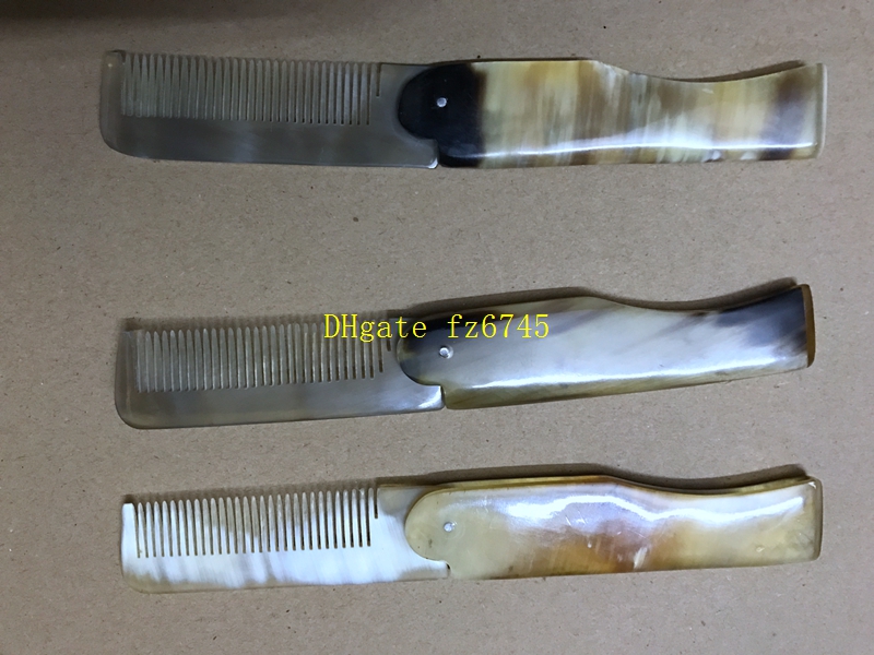 5pcs/lot Free shipping high quality Natural Foldable Horn comb Folding Comb Anti-Static Hairbrush Handmade Horn Combs