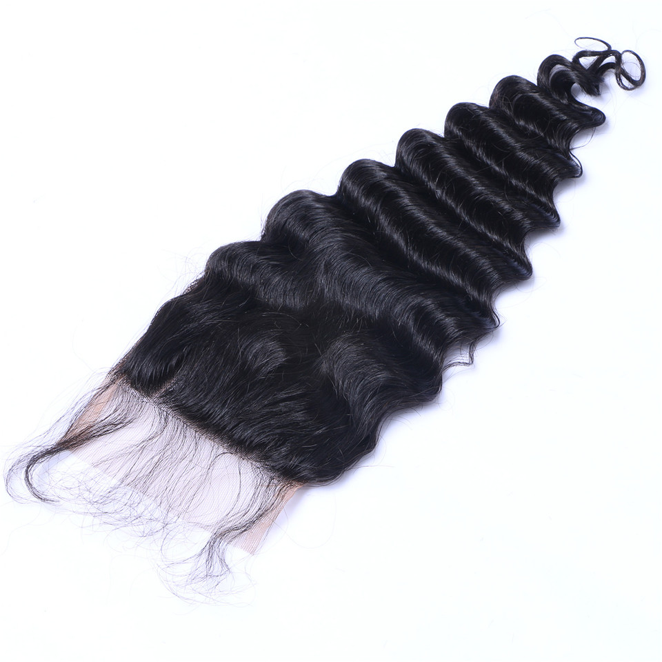 Free shipping Brazilian Virgin Hair Deep Wave 4x4 Lace Top Closure Middle part Natural Color Can be Dyed