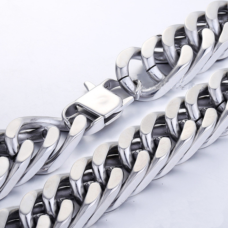 Men Franco Miami Cuban Link Chains Necklace High Polished Titanium Steel Jewelry Gold Silver 60cm17cm