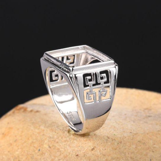 Fine Silver 925 sterling Silver Engagement Wedding Party Men Ring 13x16mm/14x18mm/13x19mm Princess Cabochon Semi Mount Jewelry Setting