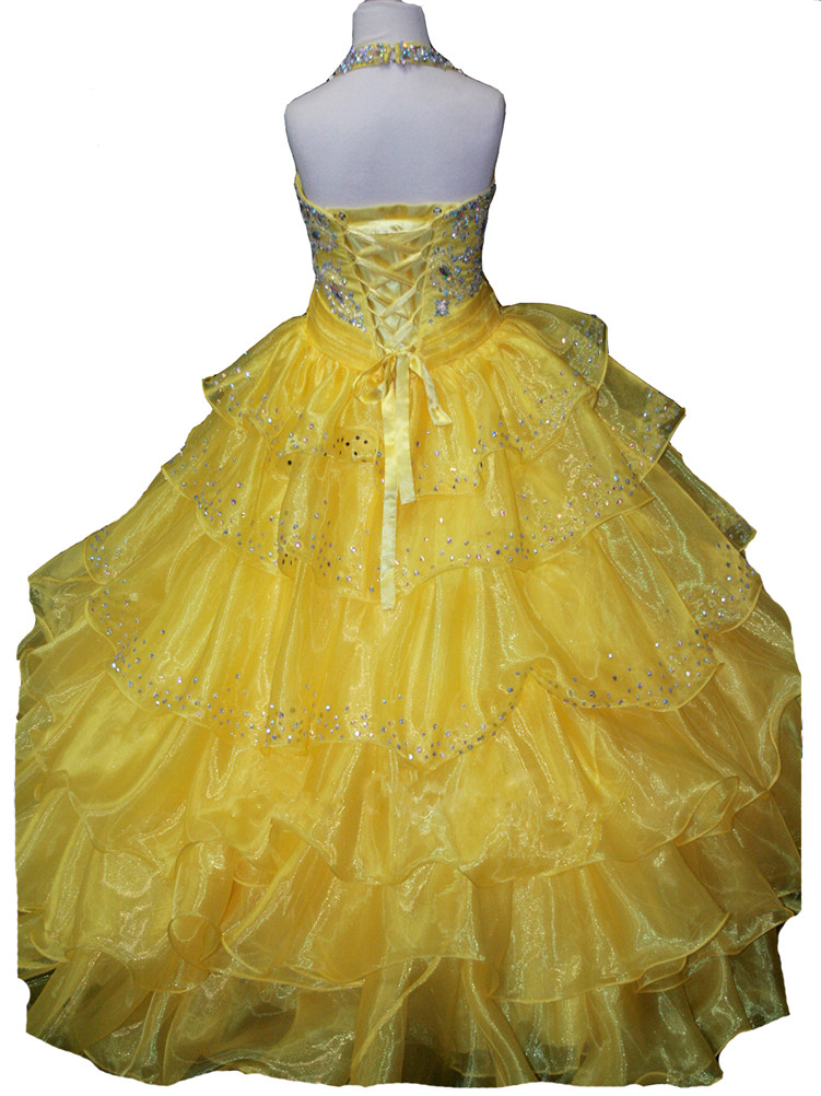 Big Girls Special Occasion Halter Ball Gowns Flower Girls Wedding Party White Dress Kids Communion Pageant Dresses