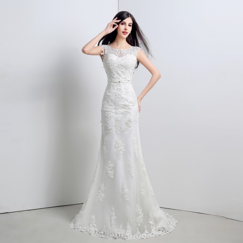 New Sexy White Ivory Mermaid Wedding Dresses 2017 Appliques Wedding Party Bridal Gowns Stock 6-16 QC 333