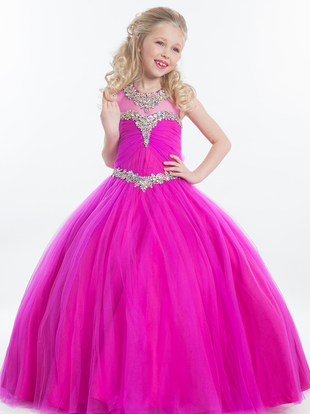 Tulle Plum Ball Gown Pageant Dresses Rachel Allan Sheer Neck Rhinestones Beaded Kids Formal Special Flower Girl Wedding Dress HY1140