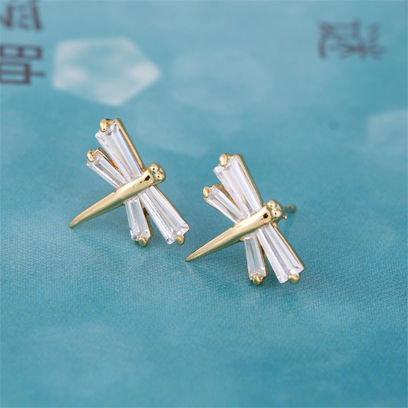 Hot Sale 18K Yellow Gold Plated New Tiny Cute Dragonfly Earrings Stud for Girls Women Hot Gift